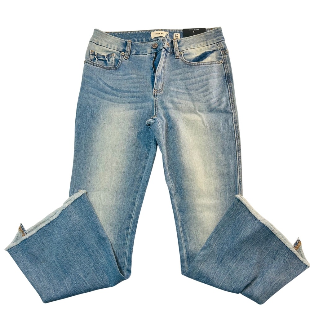 Miss Me Crop‎ Flare Jeans Light Blue Raw Hem M2190FL Size 27 Womens Denim
